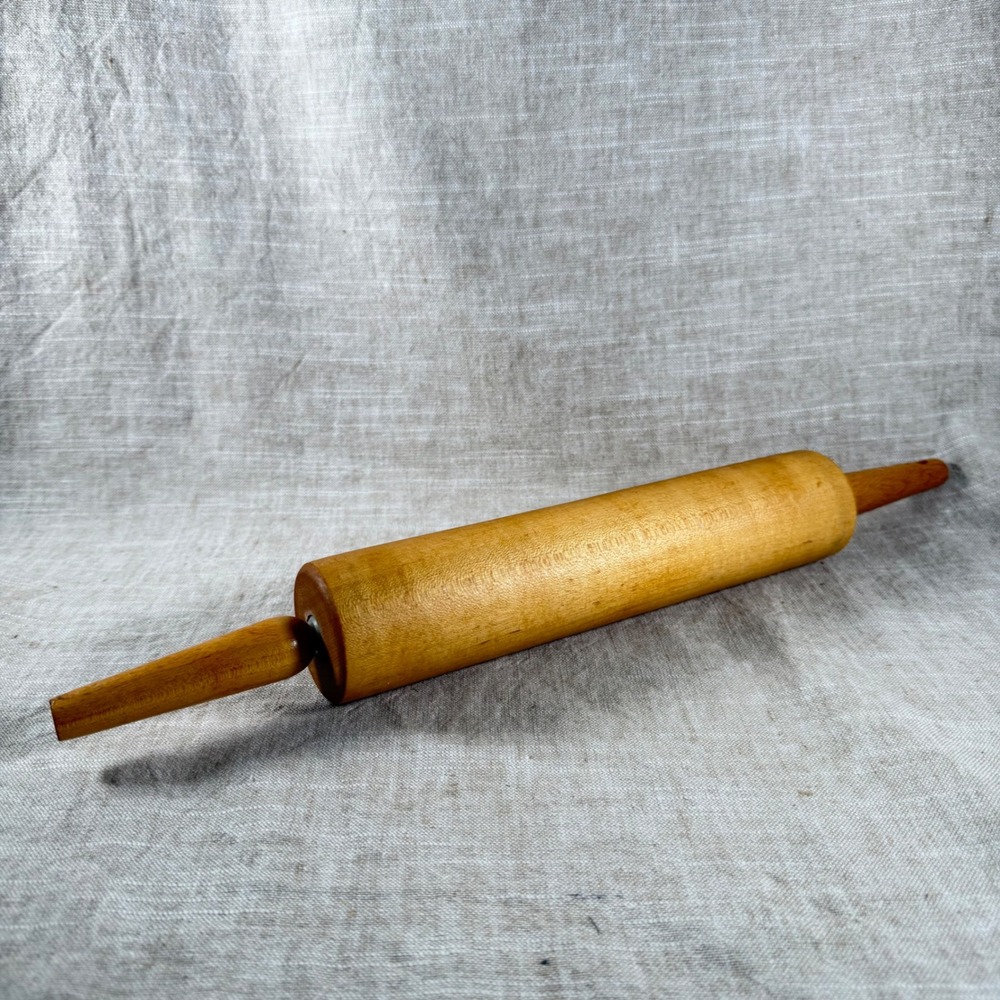 Vintage Natural Wood Rolling Pin 10 Inch Barrel Farmhouse Kitchen Pastry Tool